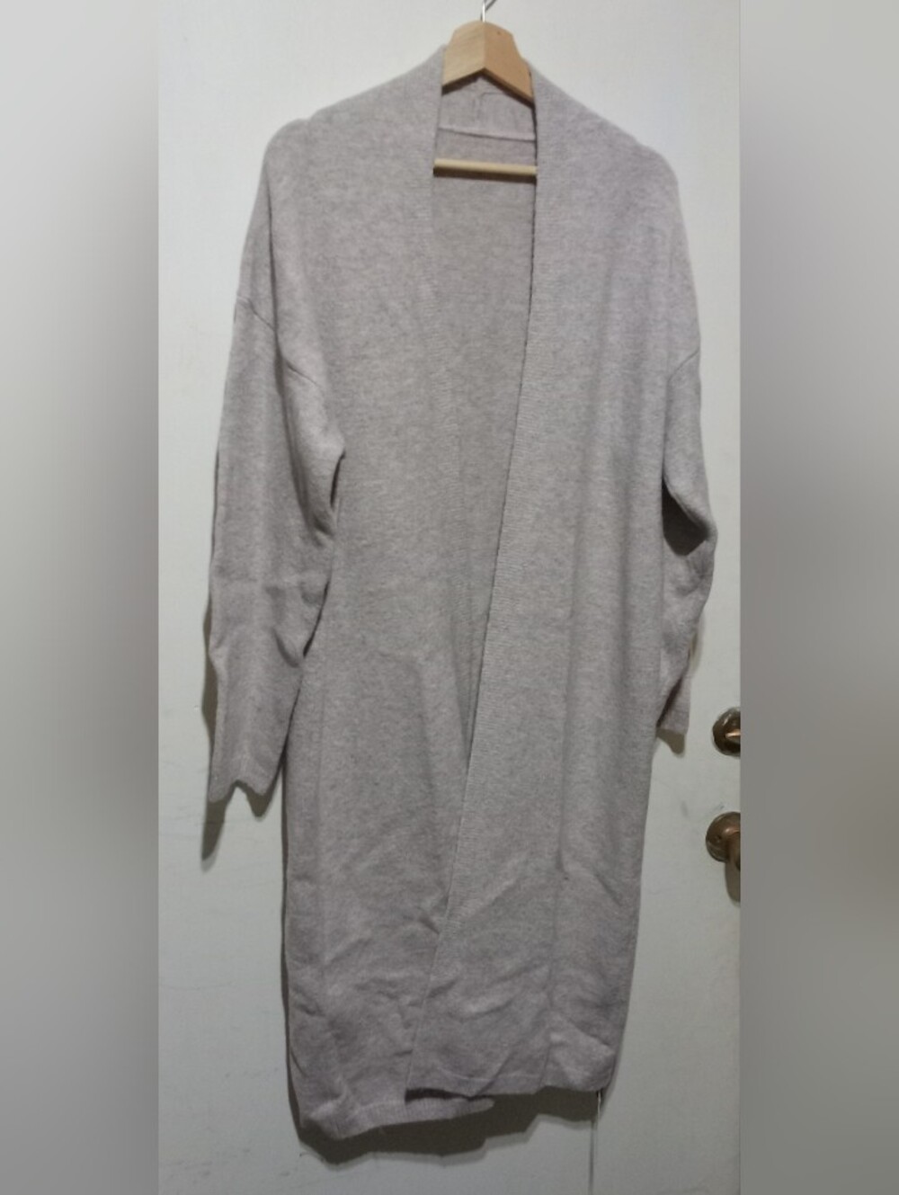 Commense Long Open-Front Cardigan in Light Beige